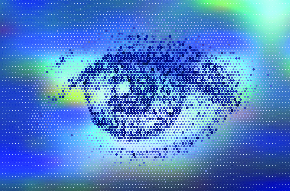 Digital scanning of the retina. Blue eye vector illustration