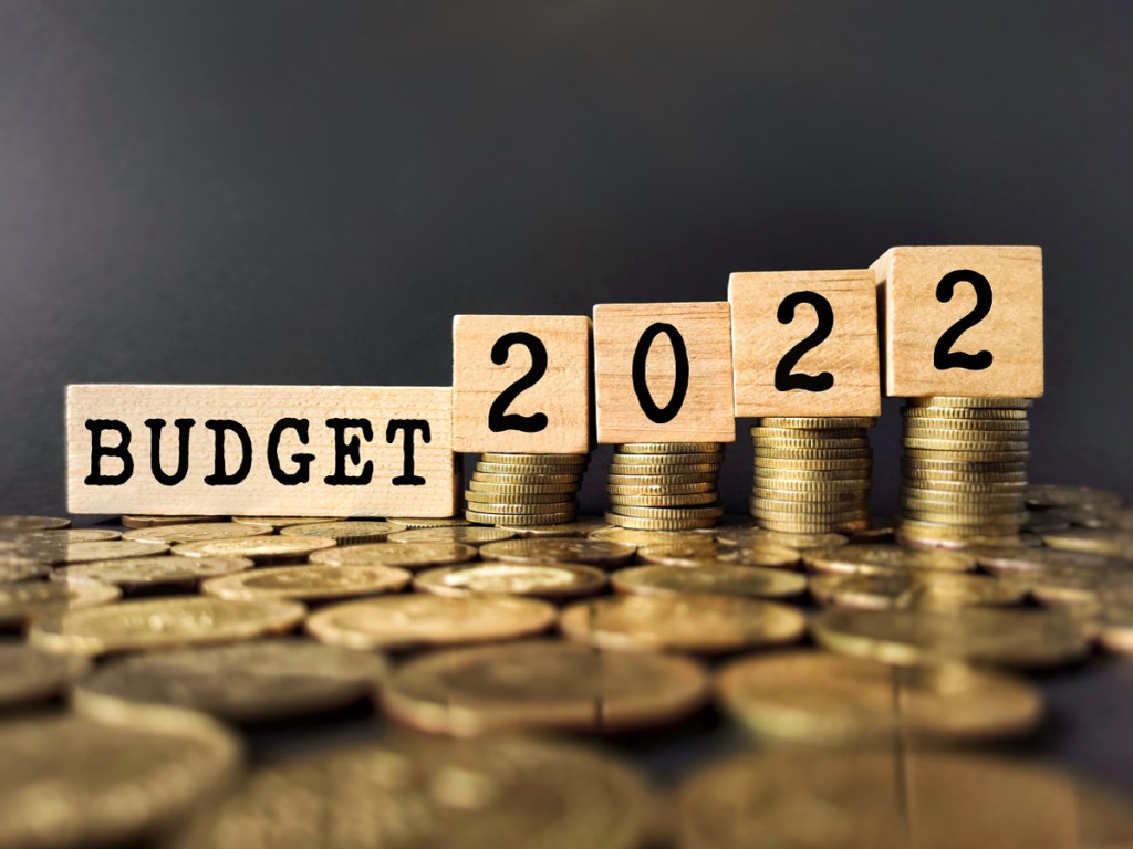 Budget 2022 text background. Stock photo.