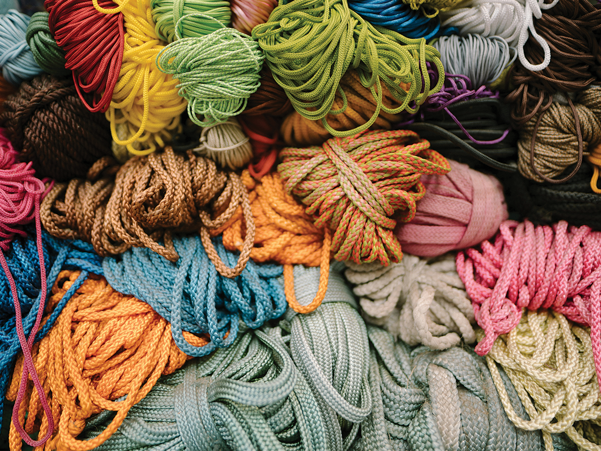 A pile of different colours of yarn